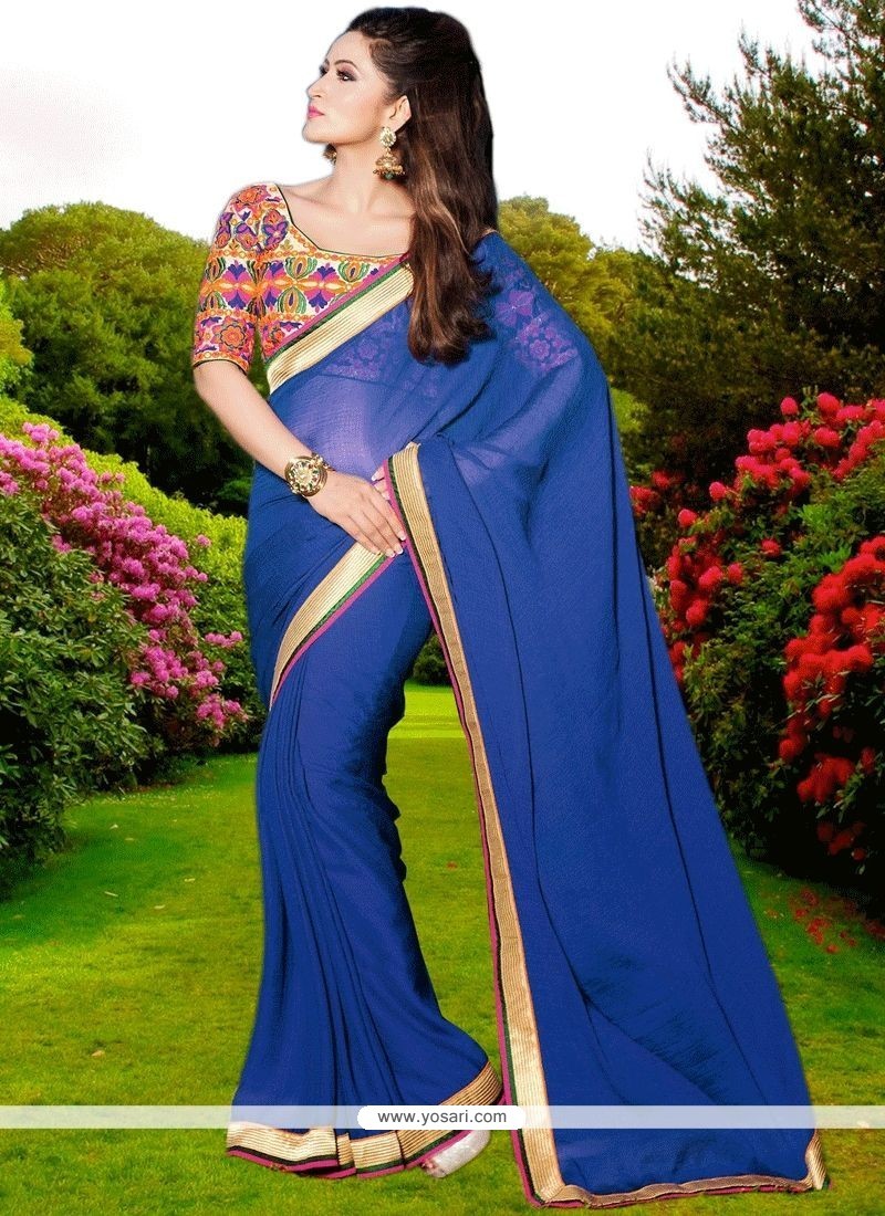 Magnetic Faux Chiffon Embroidered Work Saree
