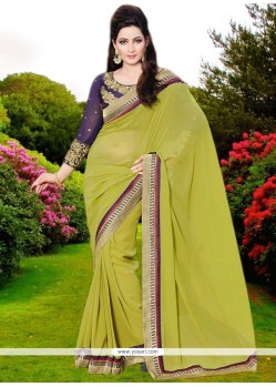 Charming Patch Border Work Green Classic Saree