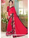 Classy Faux Georgette Red Print Work Printed Saree