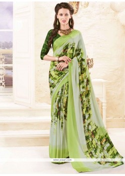 Impeccable Green Print Work Crepe Silk Printed Saree