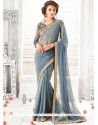 Epitome Faux Chiffon Grey Embroidered Work Saree