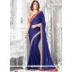 Latest Faux Georgette Navy Blue Embroidered Work Classic Designer Saree