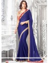 Latest Faux Georgette Navy Blue Embroidered Work Classic Designer Saree