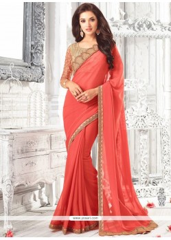 Gilded Faux Georgette Red Saree