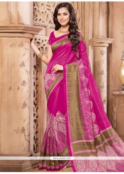 Ethnic Print Work Magenta Cotton Silk Casual Saree