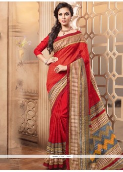 Outstanding Print Work Red Casual Saree