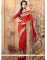 Outstanding Print Work Red Casual Saree