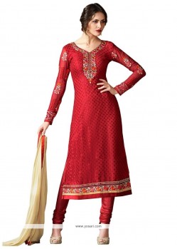 Fine Lace Work Red Churidar Designer Suit