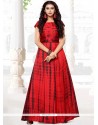 Excellent Satin Print Work Designer Gown