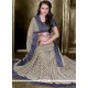 Navy Blue Patch Border Work Lycra Classic Designer Saree