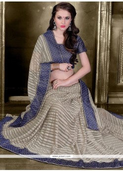 Navy Blue Patch Border Work Lycra Classic Designer Saree