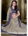 Navy Blue Patch Border Work Lycra Classic Designer Saree