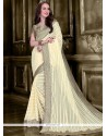 Blooming White Lycra Designer Saree