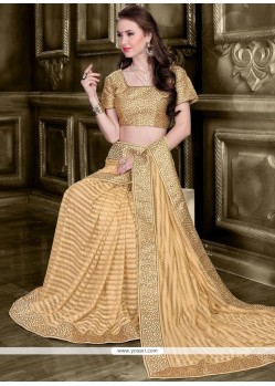 Beige Patch Border Work Lycra Classic Saree