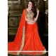 Orange Patch Border Work Lycra Designer Saree