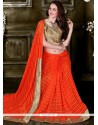 Orange Patch Border Work Lycra Designer Saree