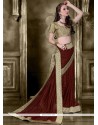 Mystical Brown Patch Border Work Lycra Designer Saree