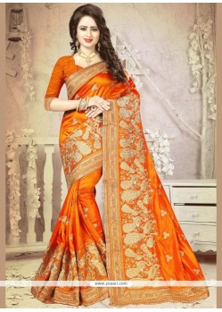 Patch Border Art Silk Traditional Designer Saree In Orange