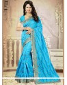 Gorgonize Art Silk Turquoise Embroidered Work Designer Traditional Saree