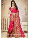 Enthralling Art Silk Hot Pink Patch Border Work Designer Traditional Saree