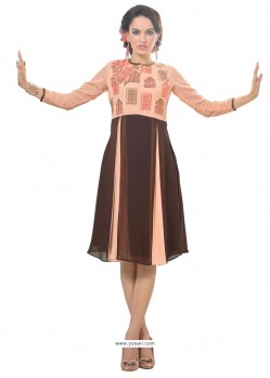 Dashing Brown And Peach Party Wear Kurti