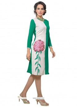 Modish Faux Georgette Green Embroidered Work Party Wear Kurti