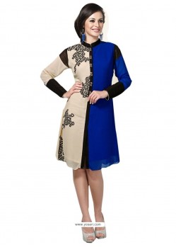 Vivacious Faux Georgette Blue Embroidered Work Party Wear Kurti
