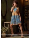 Modernistic Beige And Blue Party Wear Kurti