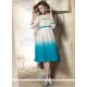 Tempting Embroidered Work Aqua Blue And White Faux Georgette Party Wear Kurti