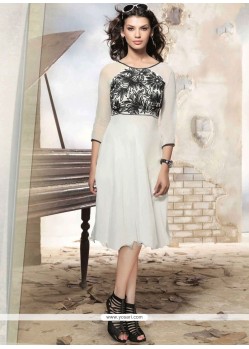 Perfect Embroidered Work White Faux Georgette Party Wear Kurti