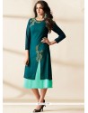 Pleasing Teal Embroidered Work Faux Georgette Designer Kurti