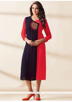 Piquant Navy Blue And Red Designer Kurti