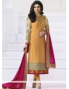 Prachi Desai Orange Faux Georgette Churidar Designer Suit