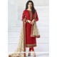Prachi Desai Lace Work Red Faux Georgette Churidar Designer Suit