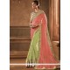 Flamboyant Green And Peach Patch Border Work Half N Half Designer Saree