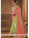 Flamboyant Green And Peach Patch Border Work Half N Half Designer Saree