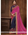 Imposing Resham Work Hot Pink And Navy Blue Half N Half Designer Saree