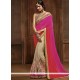 Breathtaking Faux Georgette Beige, Hot Pink And Red Designer Half N Half Saree