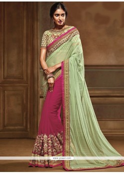 Sorcerous Patch Border Work Faux Georgette Half N Half Saree