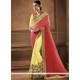 Voluptuous Patch Border Work Red And Yellow Designer Half N Half Saree