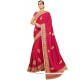 Perfect Embroidered Work Hot Pink Classic Designer Saree