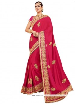 Perfect Embroidered Work Hot Pink Classic Designer Saree