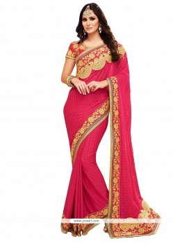 Noble Embroidered Work Hot Pink Classic Designer Saree