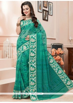 Demure Sea Green Print Work Casual Saree