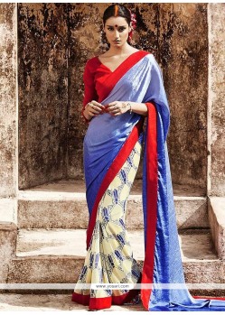 Perfect Print Work Multi Colour Faux Georgette Casual Saree