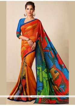Multi Colour Print Work Tussar Silk Printed Saree