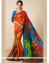Multi Colour Print Work Tussar Silk Printed Saree
