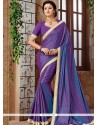 Delightful Art Silk Purple Lace Work Traditional Designer Saree