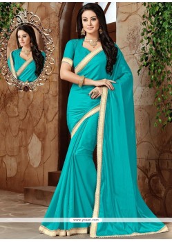 Astonishing Art Silk Turquoise Beads Work Designer Traditional Saree