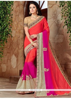 Prime Faux Georgette Hot Pink And Orange Shaded Saree
